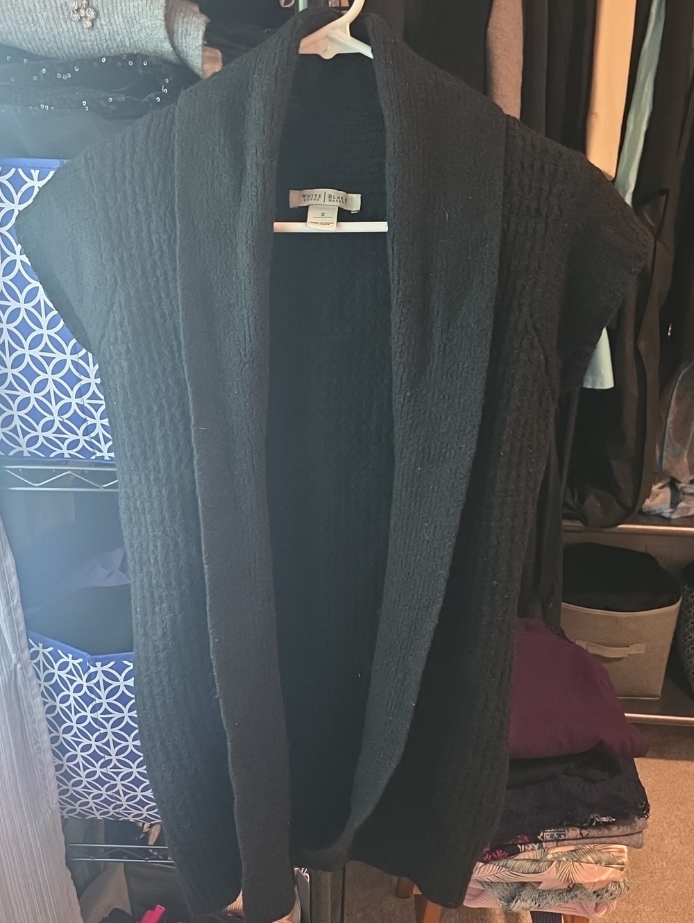 White House Black Market Black Open-Front Knit Vest Cardigan